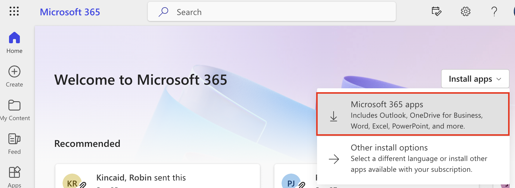 screenshot of microsoft 365 app installer location